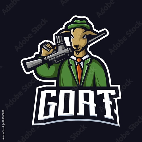 Goat mascot logo design vector with modern illustration concept style for gaming. Goat shouldered a weapon for eSport team