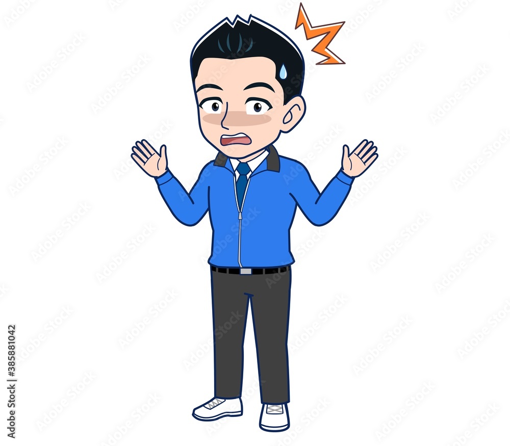Male clerk in a blue outerwear Male clerk in a blue outerwear
