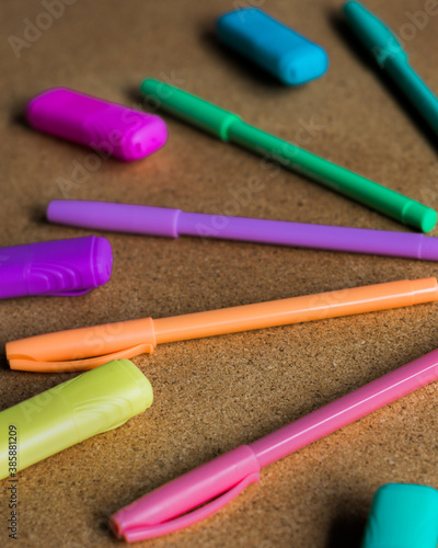 isolated color pencils on cork background © Estefano Hidalgo