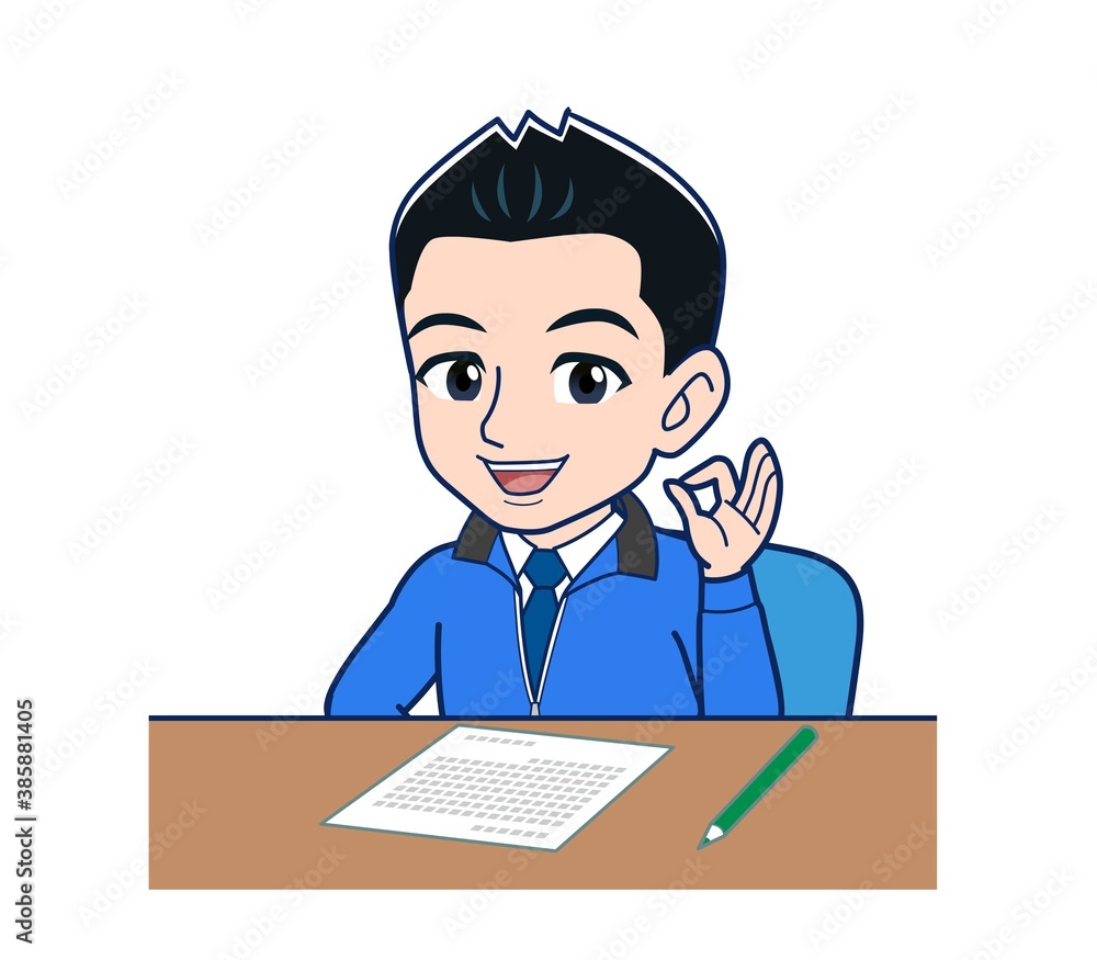 Male clerk in a blue outerwear Male clerk in a blue outerwear