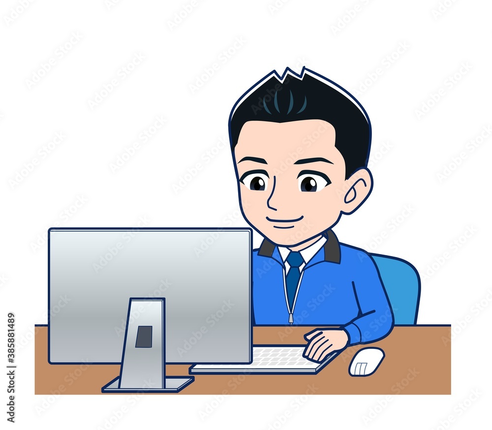 Male clerk in a blue outerwear Male clerk in a blue outerwear