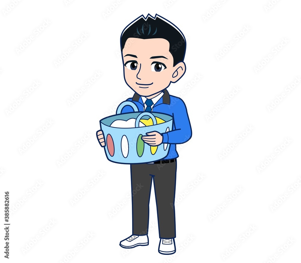 Male clerk in a blue outerwear Male clerk in a blue outerwear