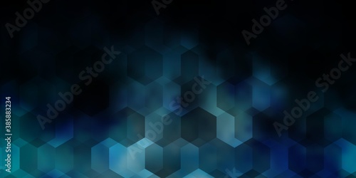 Dark BLUE vector background with set of hexagons.