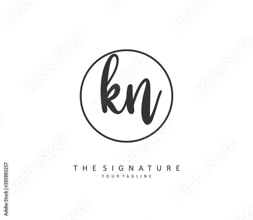 K N KN Initial letter handwriting and signature logo. A concept handwriting initial logo with template element.