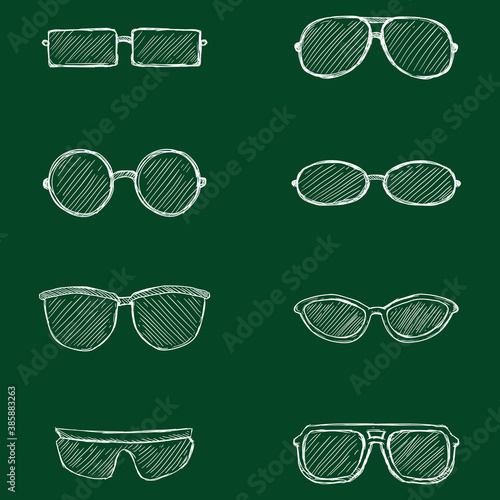Vector Set of Chalk Sketch Eyeglasses Icons.