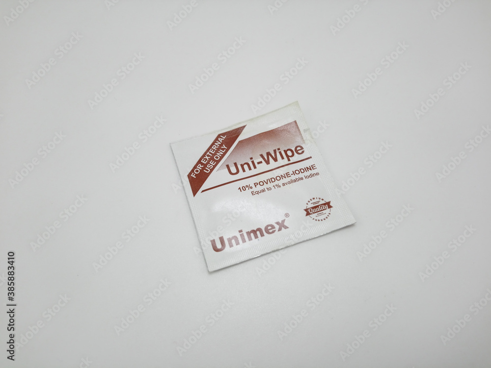 Foto de Unimex uni wipe povidone iodine alcohol wipes in Manila, Philippines do Stock Adobe Stock