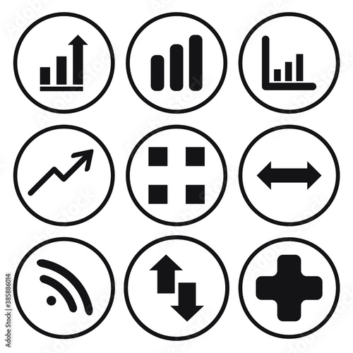 Set of business developing icons, related to office equipment, graph, chart web icons, black outline isolated on white background EPS Vector such as lamp, coffee, computer, clock 