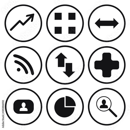 Set of business developing icons, related to office equipment, graph, chart web icons, black outline isolated on white background EPS Vector such as lamp, coffee, computer, clock 