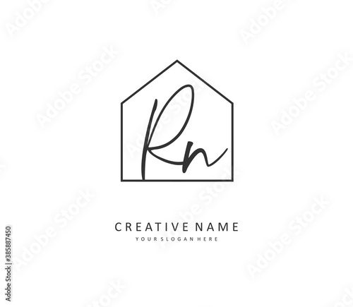 R N RN Initial letter handwriting and signature logo. A concept handwriting initial logo with template element.