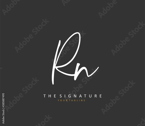 R N RN Initial letter handwriting and signature logo. A concept handwriting initial logo with template element.