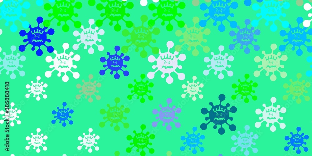 Light Blue, Green vector background with covid-19 symbols. Light Blue, Green vector background with covid-19 symbols.