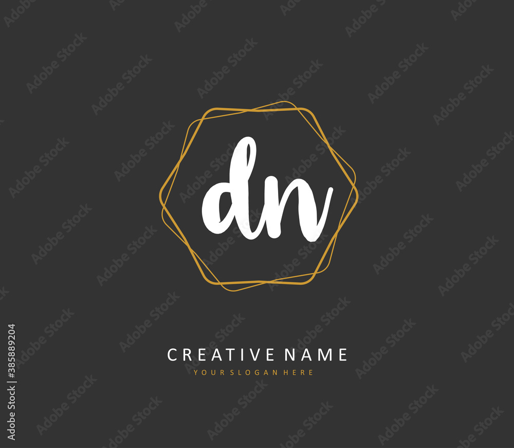 D N DN Initial letter handwriting and signature logo. A concept handwriting initial logo with template element.