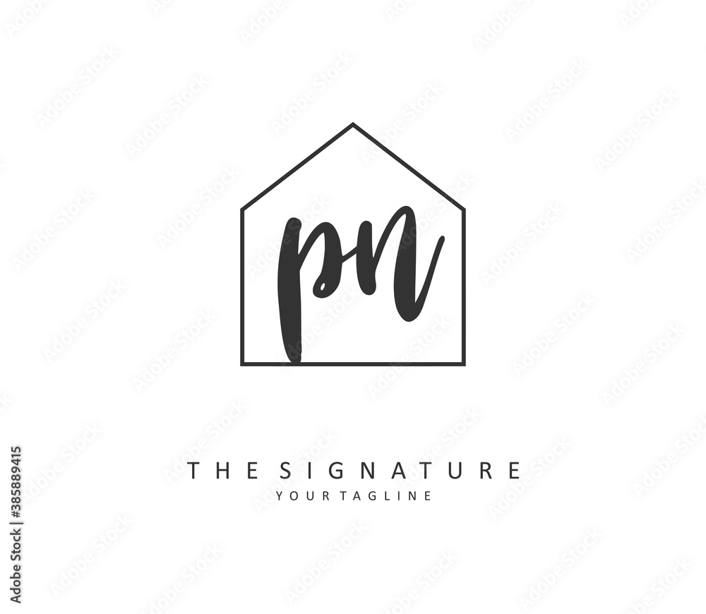 P N PN Initial letter handwriting and signature logo. A concept handwriting initial logo with template element.