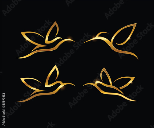 Golden Line Art Hummingbird Logo Sign 