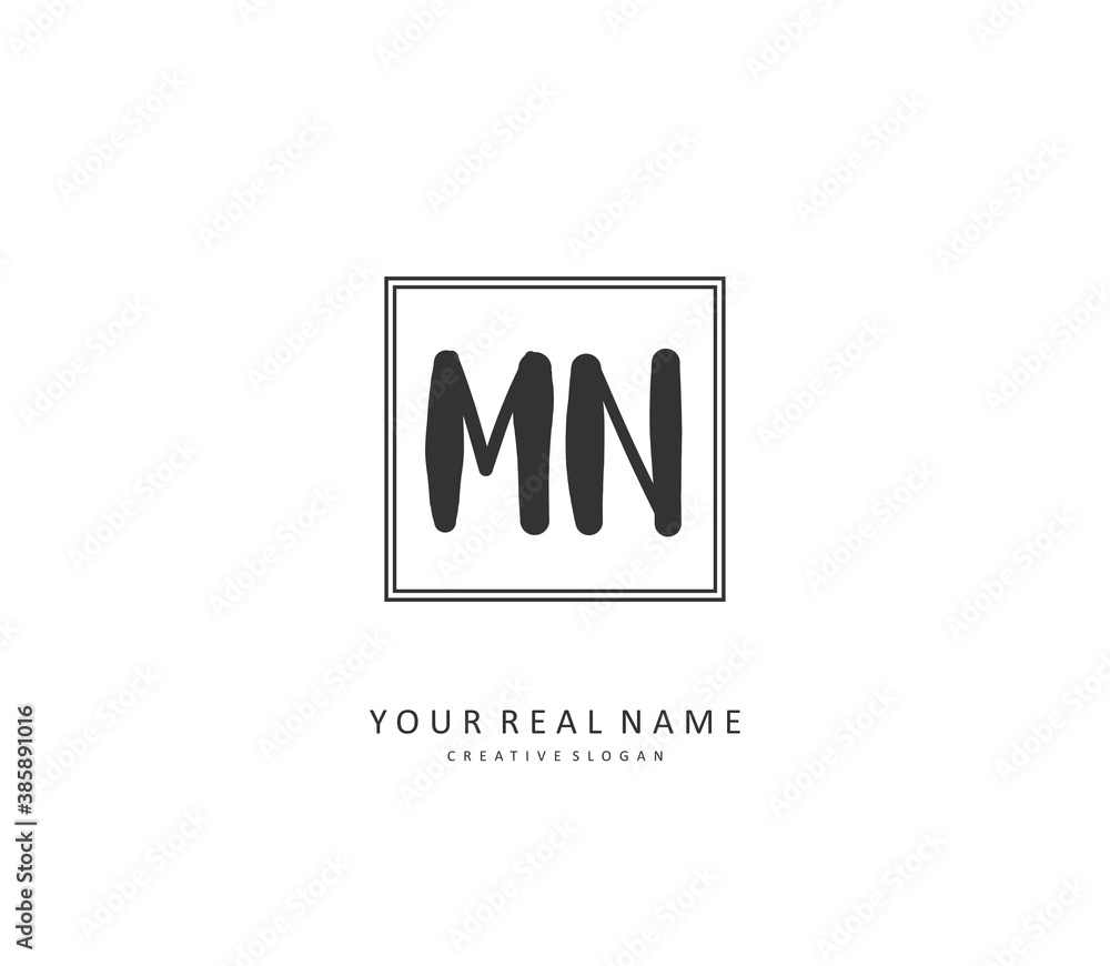Obraz premium M N MN Initial letter handwriting and signature logo. A concept handwriting initial logo with template element.