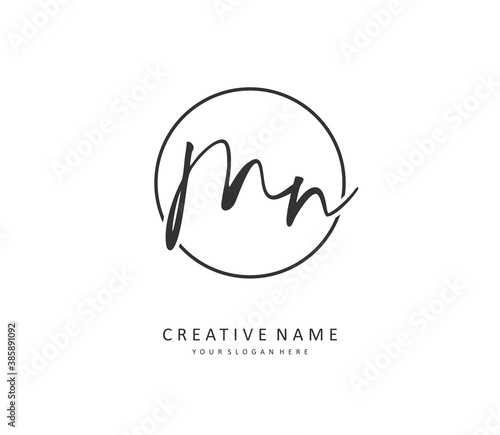 M N MN Initial letter handwriting and signature logo. A concept handwriting initial logo with template element.