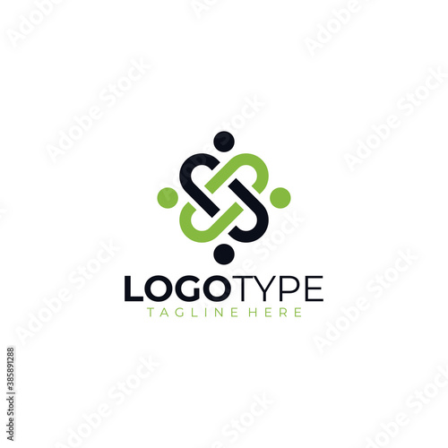 4 people community logo icon vector in black and green color