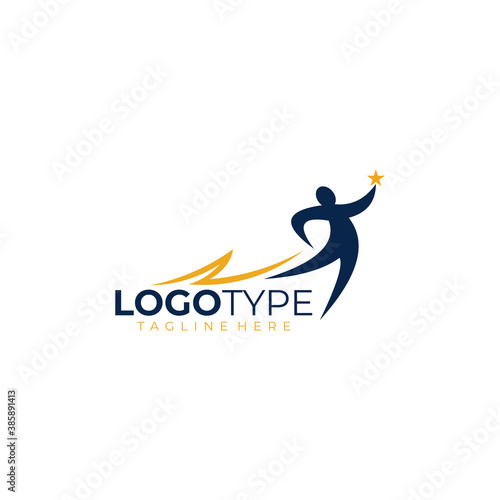 fit people reaching star logo icon vector isolated