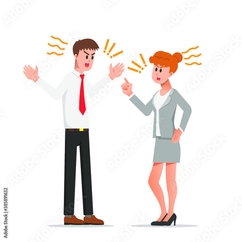 Man and woman fighting over work issues at the office