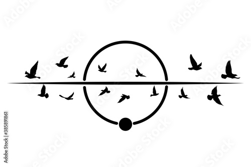 Flying birds silhouettes on isolated background. Vector illustration. isolated bird flying. tattoo and wallpaper background design. bird fly and geometric shapes.