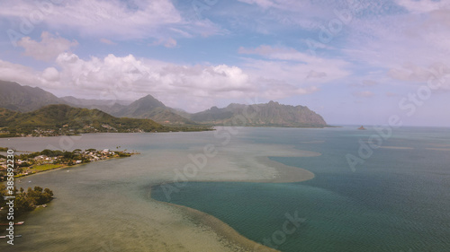 Aerial Kaneohe bay, Oahu, Hawaii