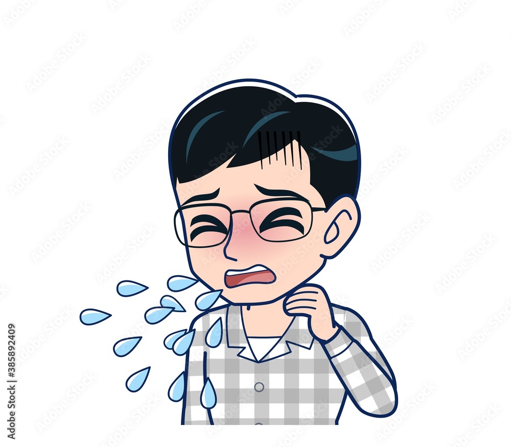 Young man in gray pajamas