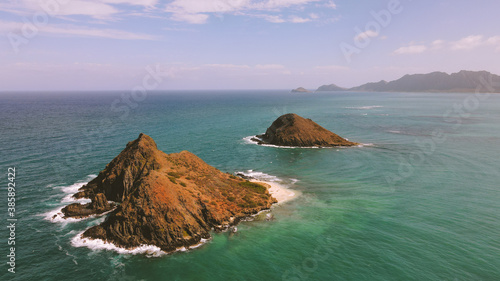 Mokulua Islands State Seabird Sanctuary, Aerial Lanikai, Kailua, Oahu, Hawaii