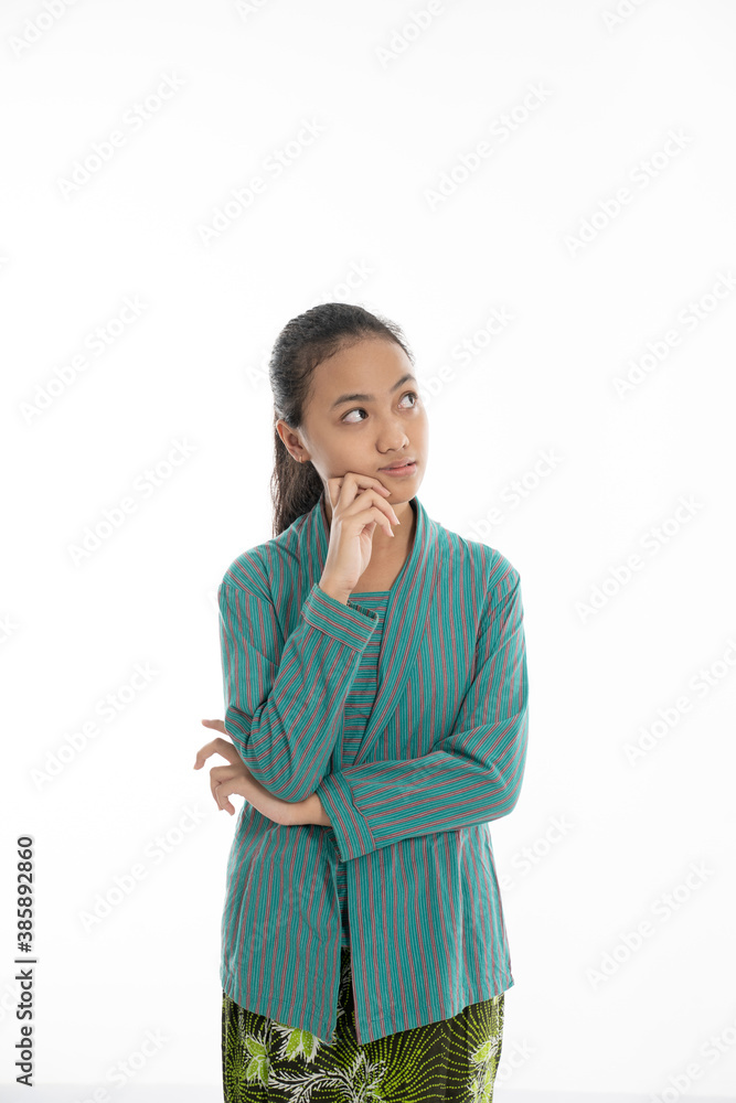 asian girl stand and pose isolated in white background