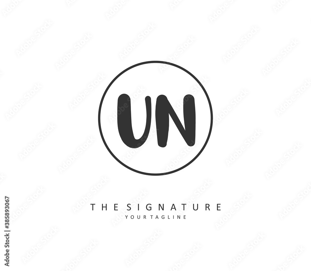 U N UN Initial letter handwriting and signature logo. A concept handwriting initial logo with template element.