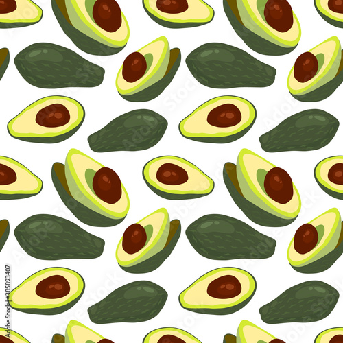 Avocado seamless pattern isolated on white. Digital paper flat design. Vector stock illustration. EPS 10