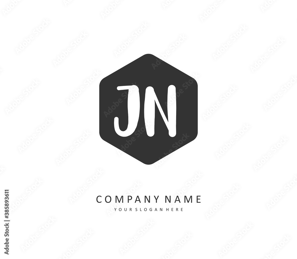 J N JN Initial letter handwriting and signature logo. A concept handwriting initial logo with template element.