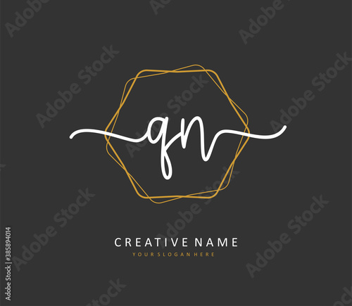 Q N QN Initial letter handwriting and signature logo. A concept handwriting initial logo with template element.