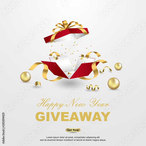 Happy new year giveaway with open gift box