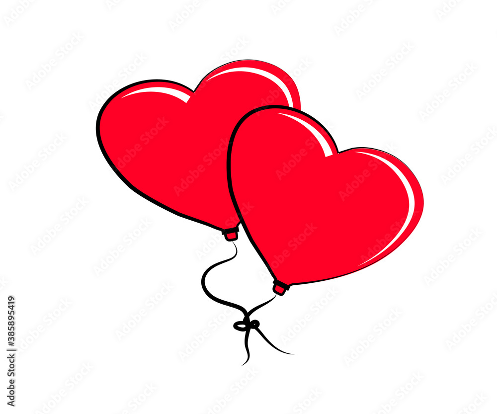Two balloons in the shape of a heart on a white background. Cartoon. Vector illustration.