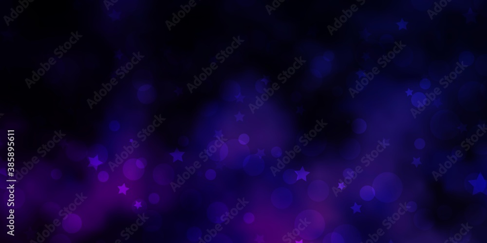 Dark Purple, Pink vector pattern with circles, stars.