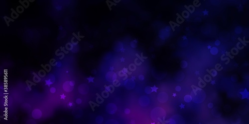 Dark Purple, Pink vector pattern with circles, stars.