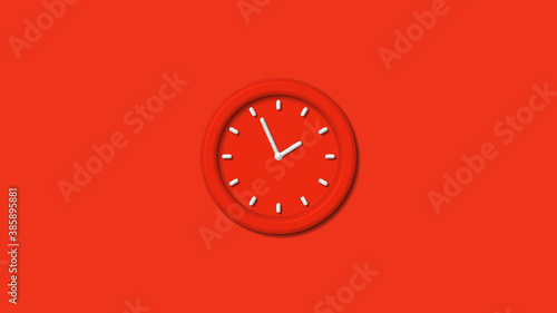 Counting down red color 3d wall clock isolated on red background, red color 3d wall clock