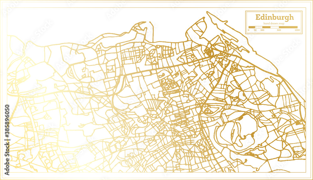 Edinburgh Scotland City Map in Retro Style in Golden Color. Outline Map. Edinburgh Scotland City Map in Retro Style in Golden Color. Outline Map.