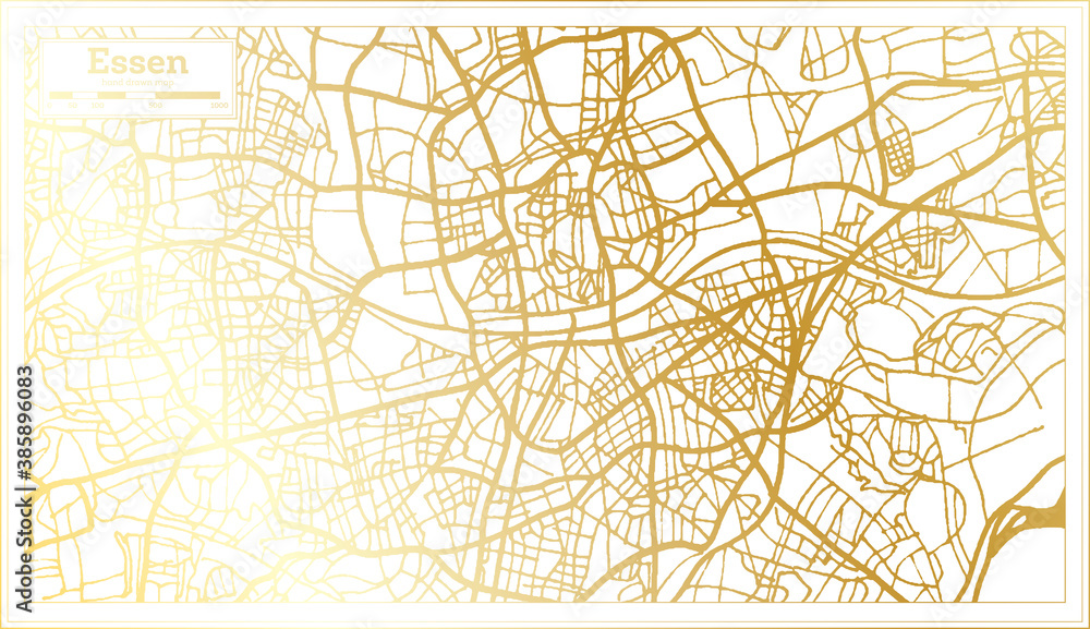 Essen Germany City Map in Retro Style in Golden Color. Outline Map.