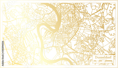 Dusseldorf Germany City Map in Retro Style in Golden Color. Outline Map.
