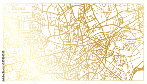 Essen Germany City Map in Retro Style in Golden Color. Outline Map.