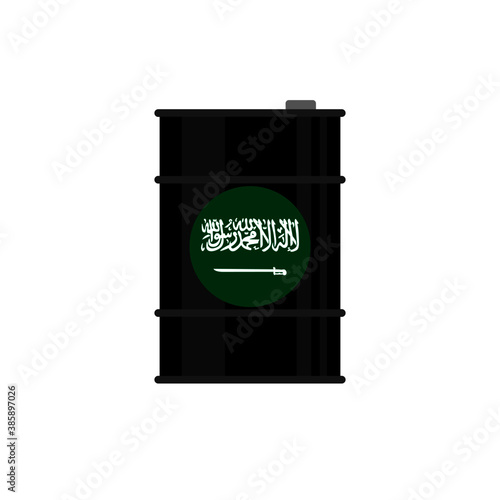 oil barrel and saudi arabia flag on white background