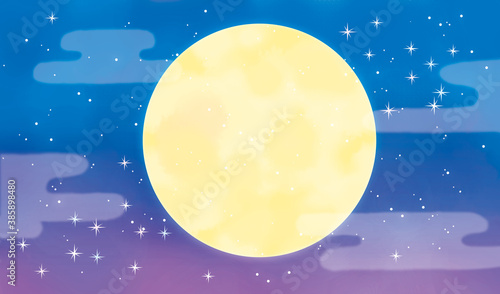 満月と空と星のイラスト　