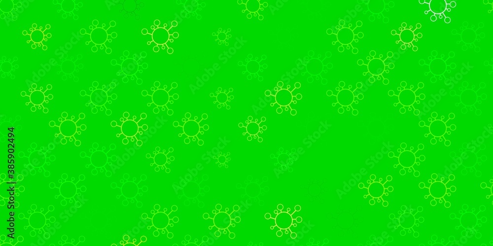 Light green, yellow vector background with covid-19 symbols. Light green, yellow vector background with covid-19 symbols.