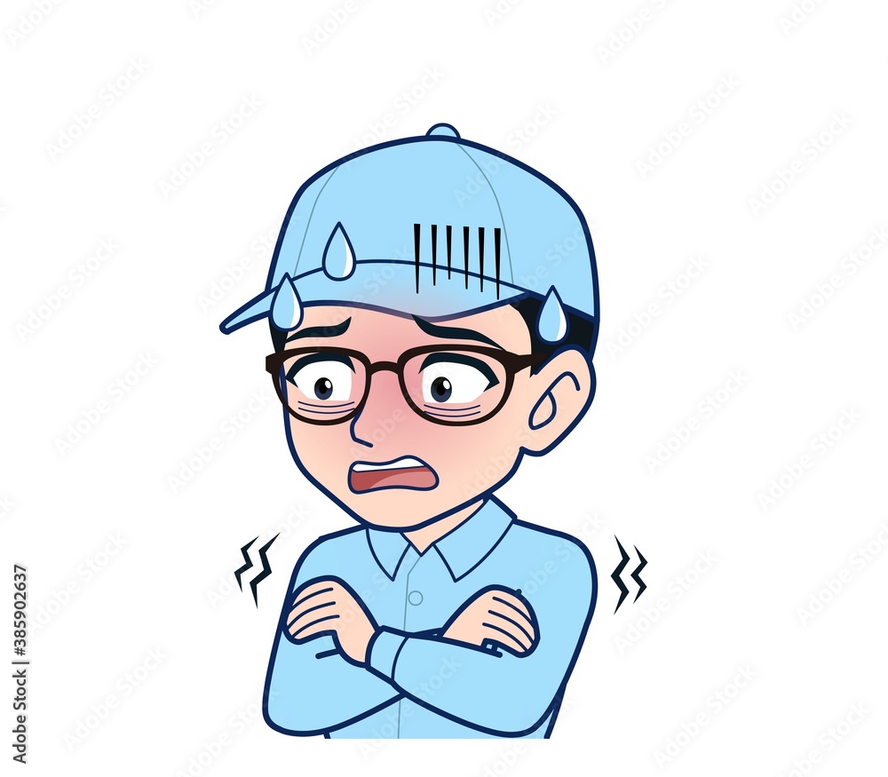 Young man in light blue work clothes Young man in light blue work clothes