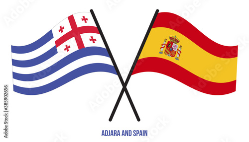 Adjara and Spain Flags Crossed And Waving Flat Style. Official Proportion. Correct Colors.