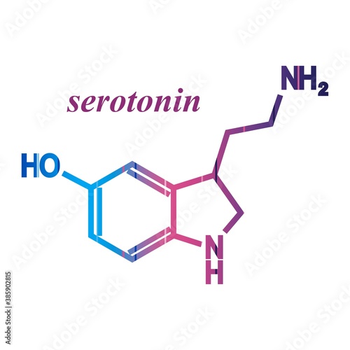 Chemical molecular formula hormone serotonin. Infographics illustration.