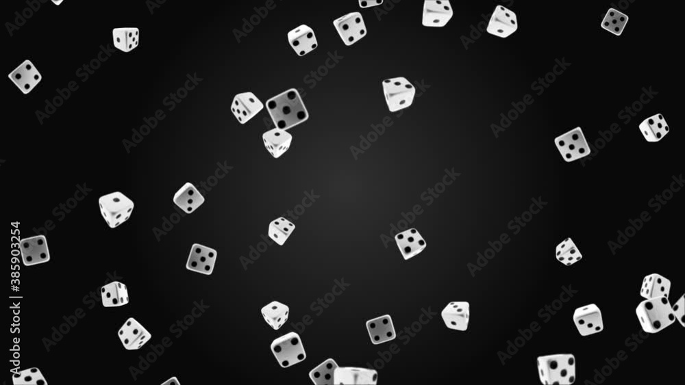 Falling, flying out white cubes on a black loop background. Rotate and bounce Rolling Dices Casino. 3D Animation of Rolling Dices Background. Die, Gambling, Six, Craps, Casino, Rolling, Money, Luck Falling, flying out white cubes on a black loop background. Rotate and bounce Rolling Dices Casino. 3D Animation of Rolling Dices Background. Die, Gambling, Six, Craps, Casino, Rolling, Money, Luck