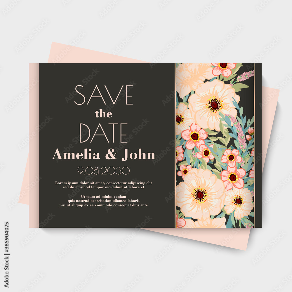 Obraz premium Floral wedding template - pink floral card