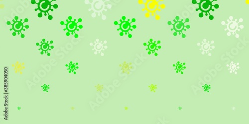 Light Green, Yellow vector backdrop with virus symbols.